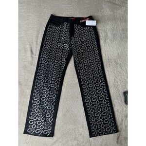 Guess Rhinestone G Black Jeans Slim Straight Leg Size 10/30